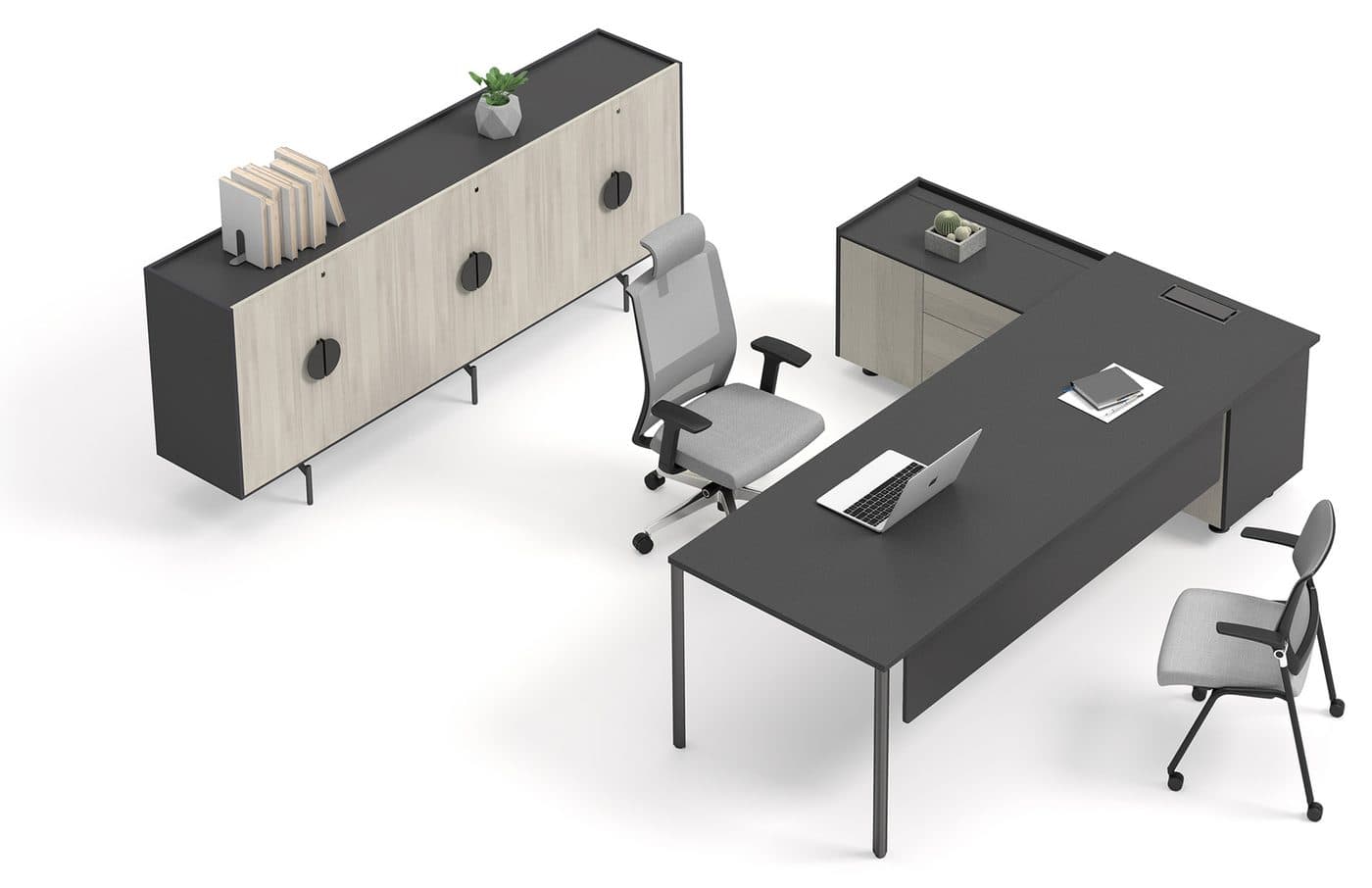 VARIDEX manager table with credenza and side cabinet